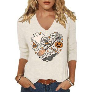 Womens Halloween 3/4 Sleeve V Neck